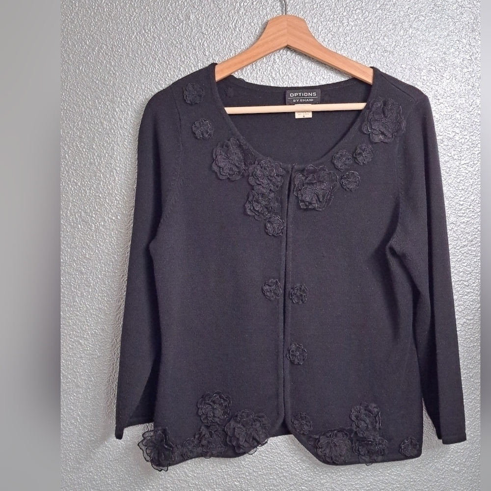 Options By Shani Black Sweater With Lace Flowers  Size M